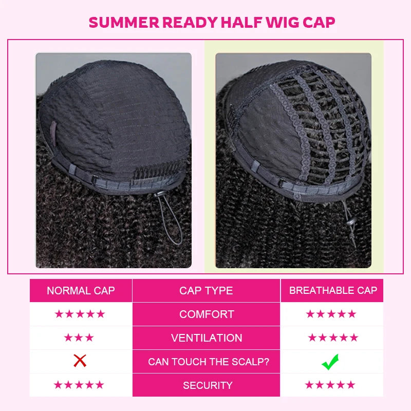 VSHOW 1B/30 Highlight Wear Go Half Wig Water Wave Glueless 100% Human Hair Wigs Flip Over Curly Hair Wig Beginner Friendly