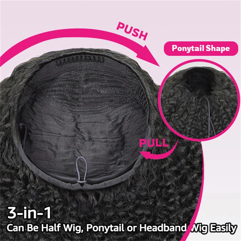 VSHOW 1B/30 Highlight Wear Go Half Wig Water Wave Glueless 100% Human Hair Wigs Flip Over Curly Hair Wig Beginner Friendly