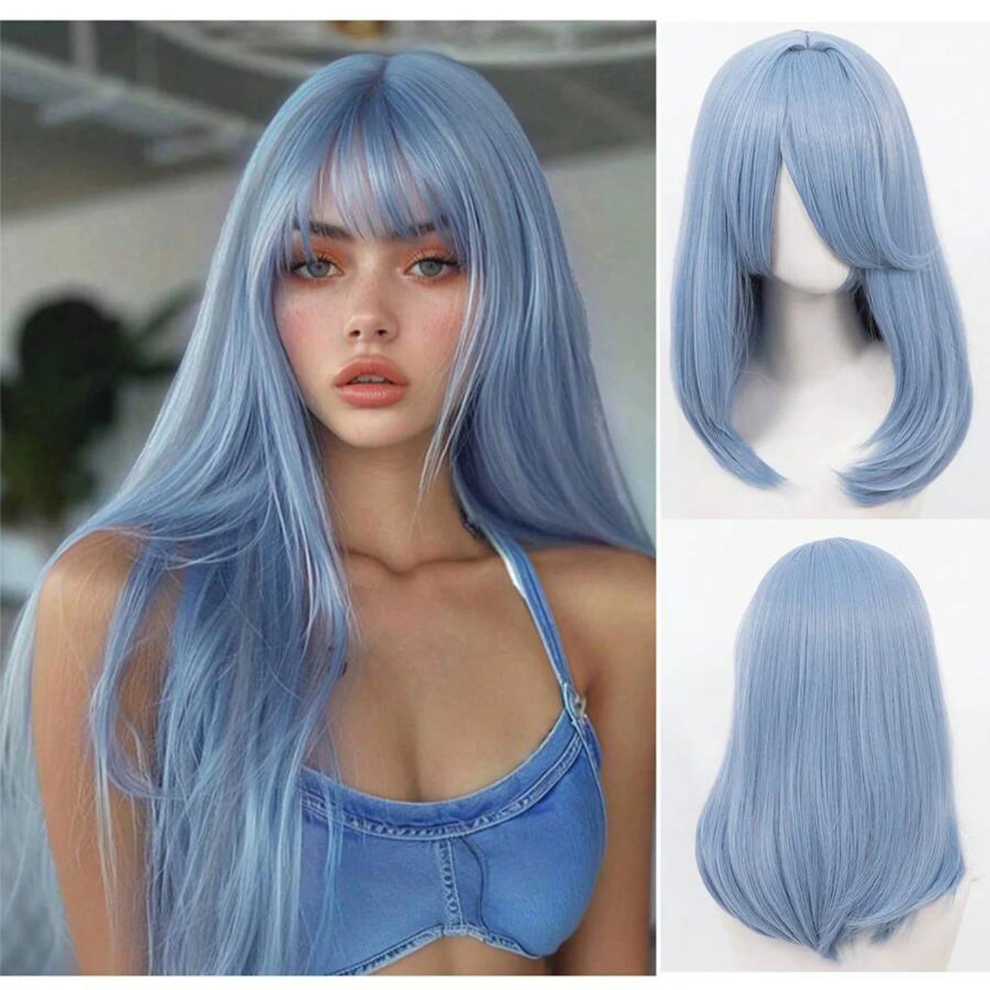 18 Inch Extra Long Straight Hair Wig With Bangs Synthetic Heat-Resistant Suitable For Women Cosplay Wigs