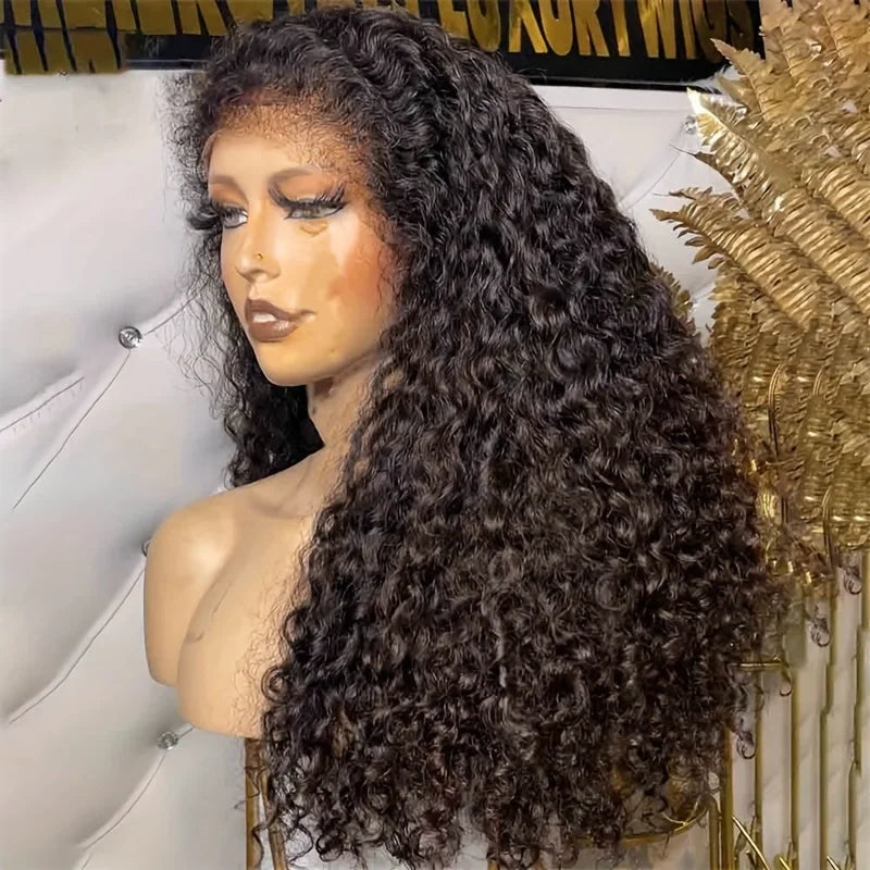 Long Kinky Curly Human Hair 30inch Natural Black 13x6 HD Lace Front Wigs Brazilian Free Part Pre plucked with Baby Hair Glueless