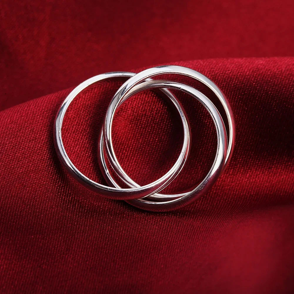 925 Sterling Silver Rings For Women Simple three circles size 5/6/7/8/9/10 Fashion Party Gifts Girl student Charm Jewelry