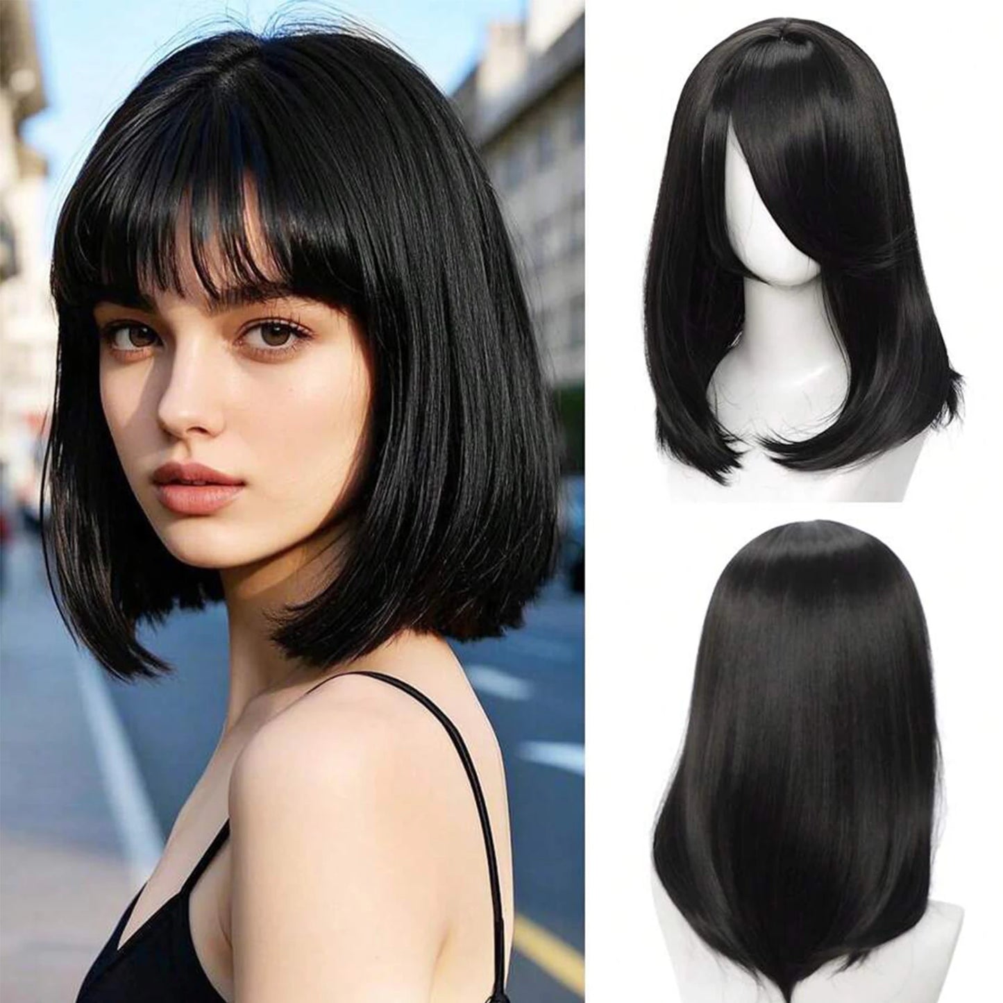 18 Inch Extra Long Straight Hair Wig With Bangs Synthetic Heat-Resistant Suitable For Women Cosplay Wigs