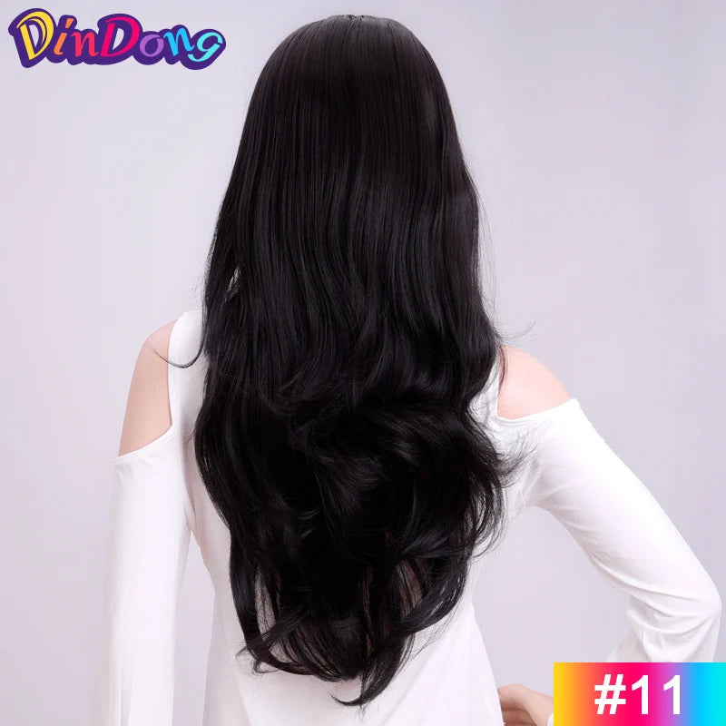 24 Inch Synthetic Long Wavy Head Tied 3/4 Half Wigs for Women With Clips In, Hair Extension Blonde Wigs