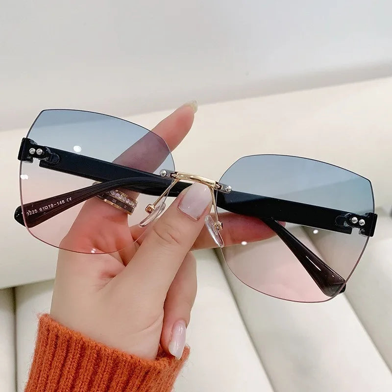 Sunglasses for Women New Fashion Rimless Eyeglasses Gradient Sunglasses Lady Vintage Classic Fashion Eyewear