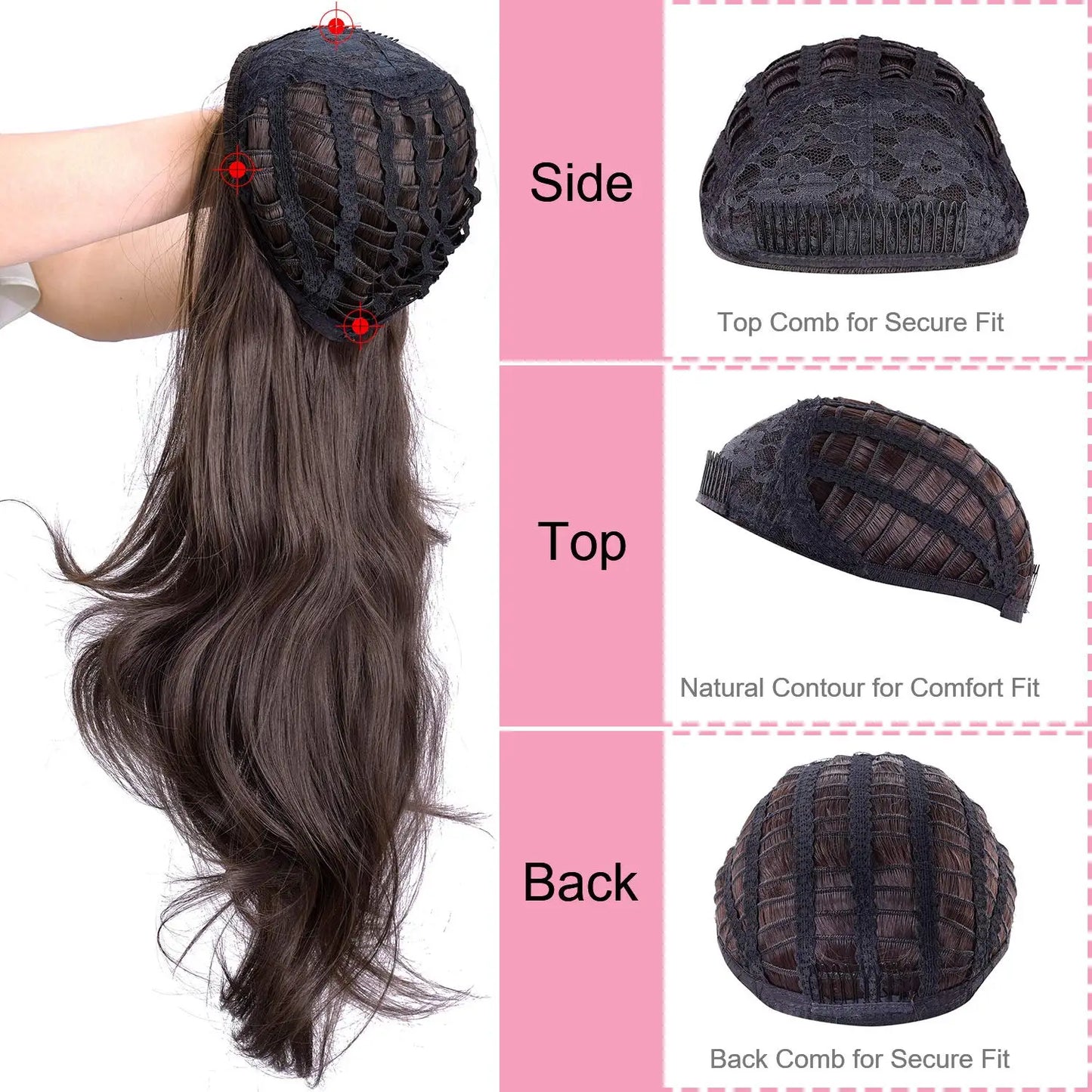 24 Inch Synthetic Long Wavy Head Tied 3/4 Half Wigs for Women With Clips In, Hair Extension Blonde Wigs