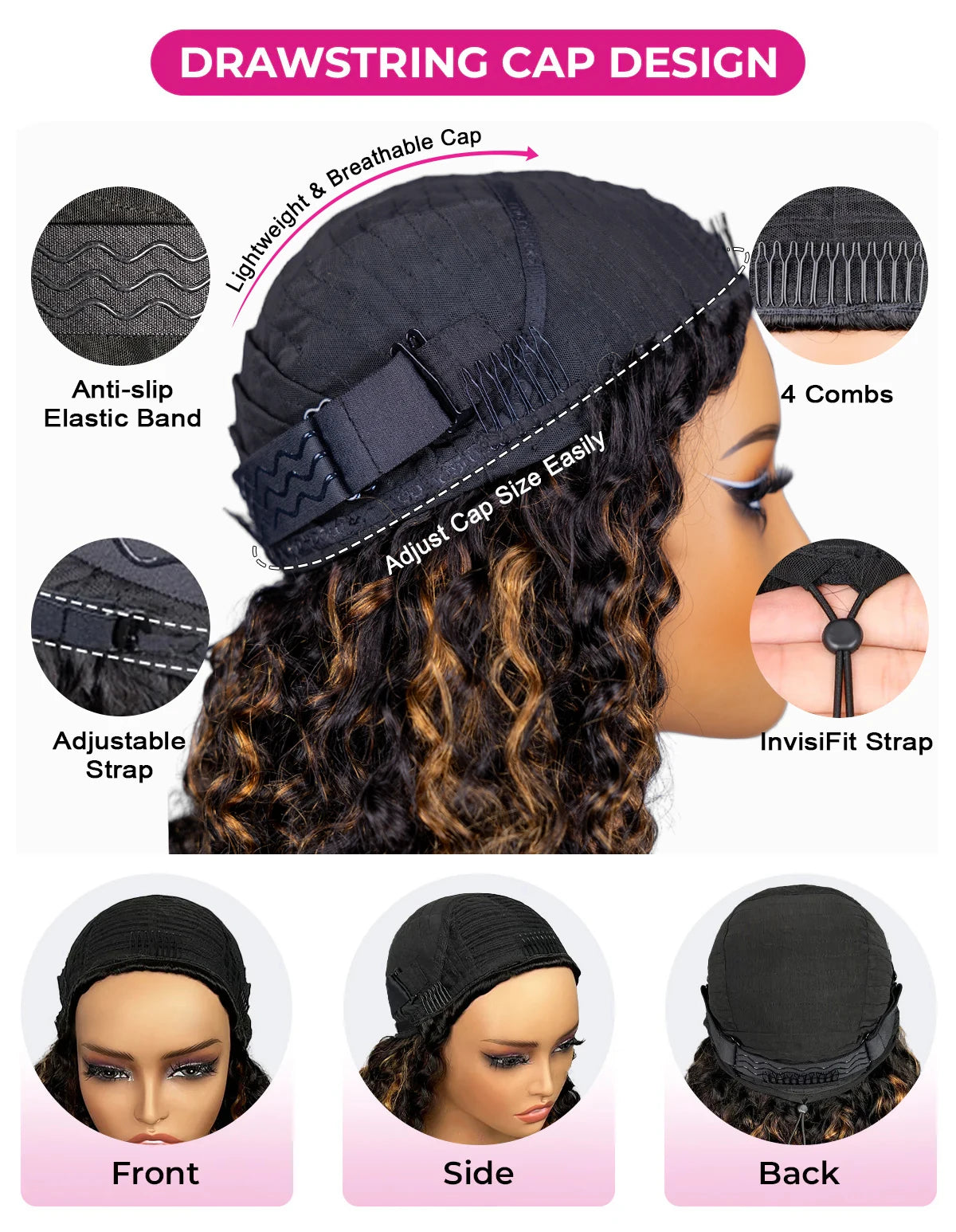 VSHOW 1B/30 Highlight Wear Go Half Wig Water Wave Glueless 100% Human Hair Wigs Flip Over Curly Hair Wig Beginner Friendly