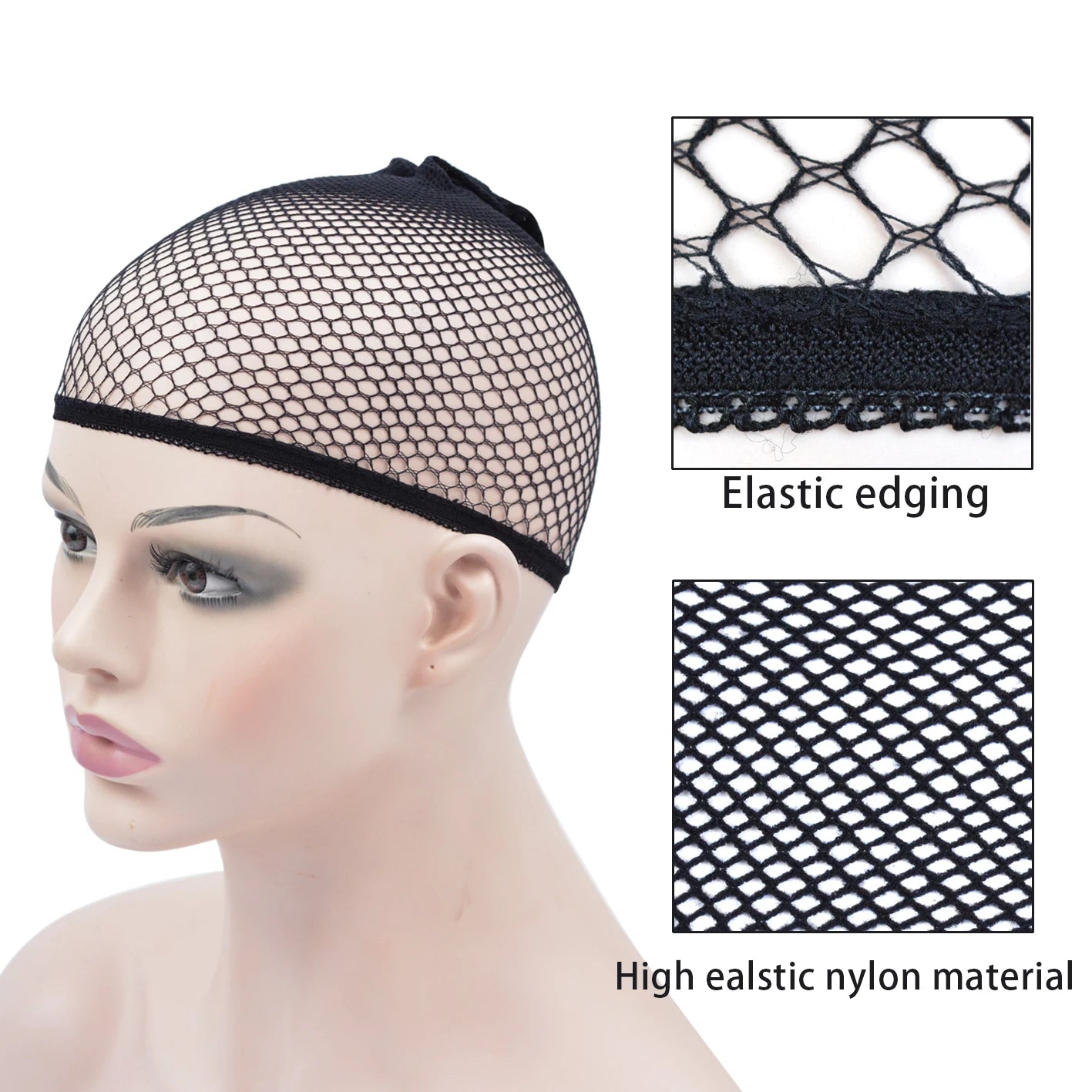 2 Pieces Hair Nets Open Ended Wig Cap Mesh Stocking Cap Weaving Hairnet Wig Accessories for Women Hair Extension Tool