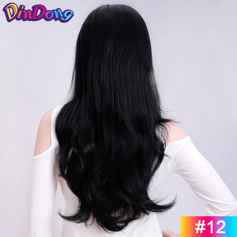 24 Inch Synthetic Long Wavy Head Tied 3/4 Half Wigs for Women With Clips In, Hair Extension Blonde Wigs