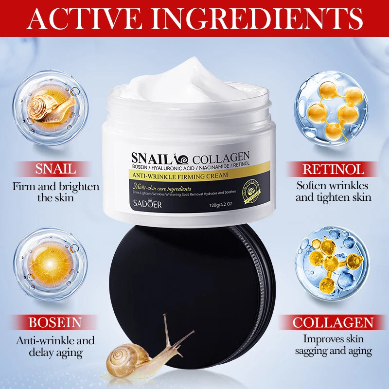SADOER Snail Collagen Cleanser Face Cream Serum Toner Lotion Whitening Moisturizing Nourishing Serum Firming Lifting Skin Care