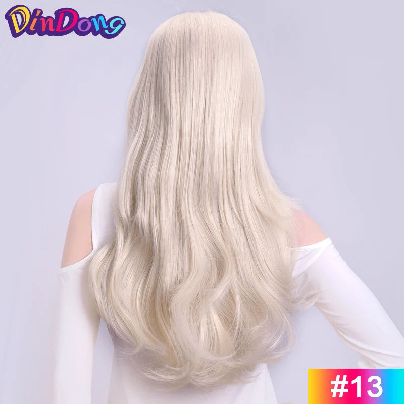 24 Inch Synthetic Long Wavy Head Tied 3/4 Half Wigs for Women With Clips In, Hair Extension Blonde Wigs