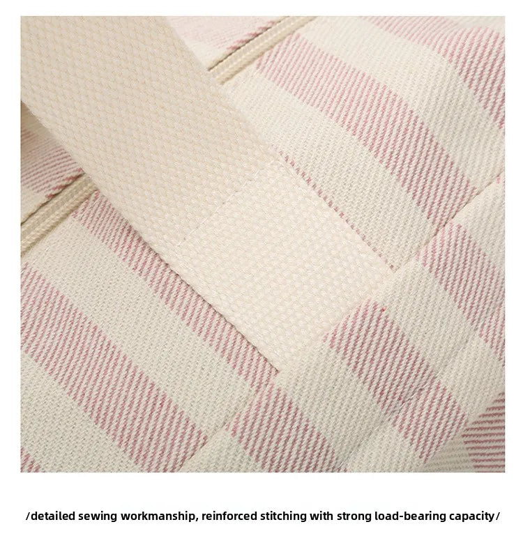 Women's Handbag Fashionable Lightweight Women's Canvas Bags with Checked Fabric Large Capacity for Single Shoulder Bag