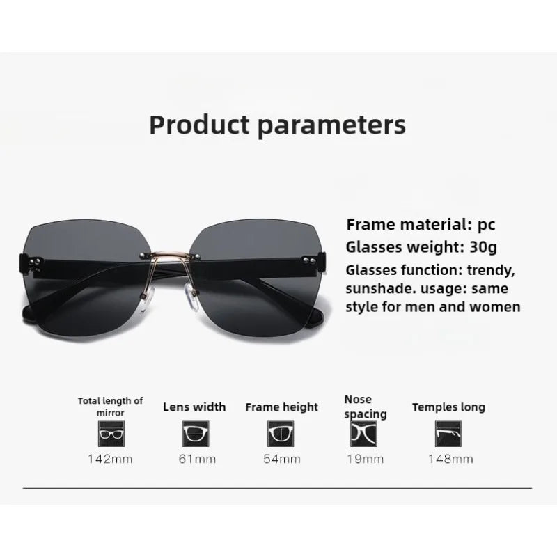 Sunglasses for Women New Fashion Rimless Eyeglasses Gradient Sunglasses Lady Vintage Classic Fashion Eyewear
