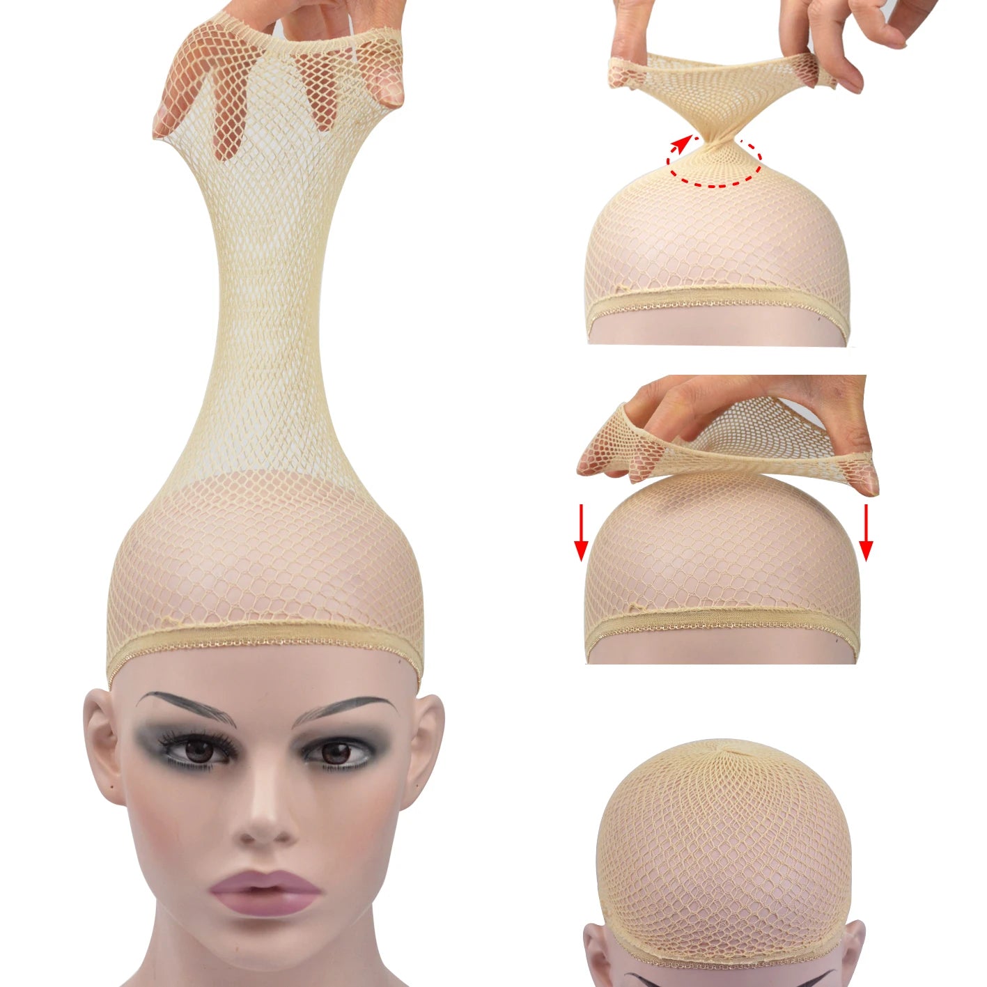 2 Pieces Hair Nets Open Ended Wig Cap Mesh Stocking Cap Weaving Hairnet Wig Accessories for Women Hair Extension Tool