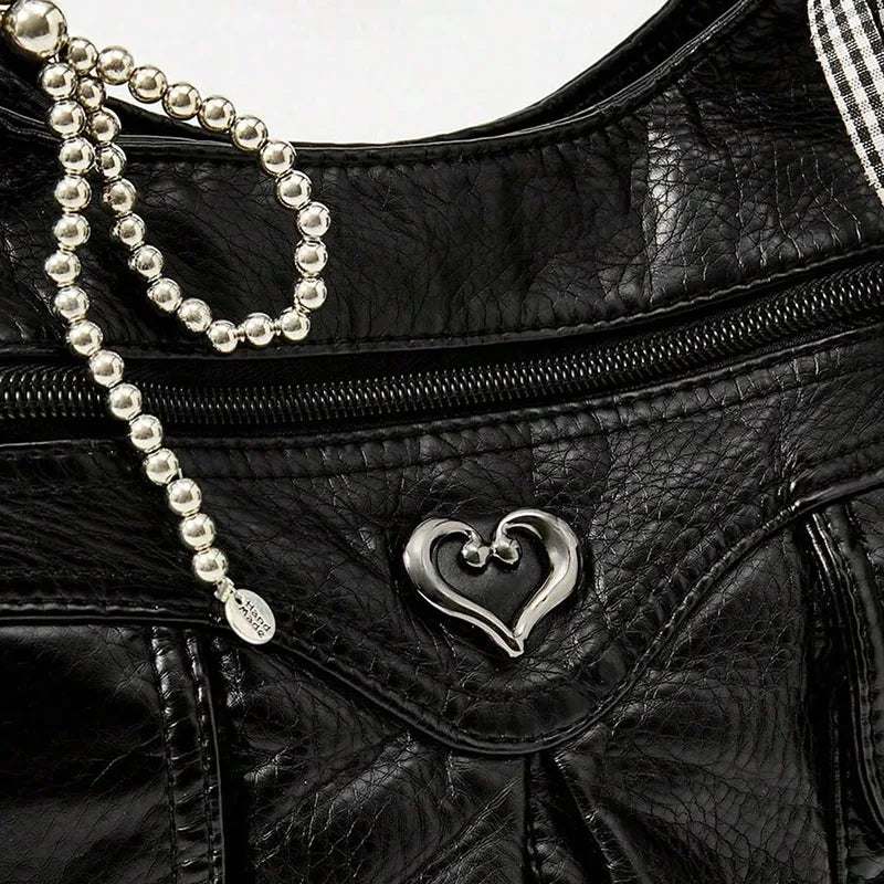 Fashionable handbag with bow pendant, niche design, large capacity women's armpit bag, suitable for commuting to work, shopping,