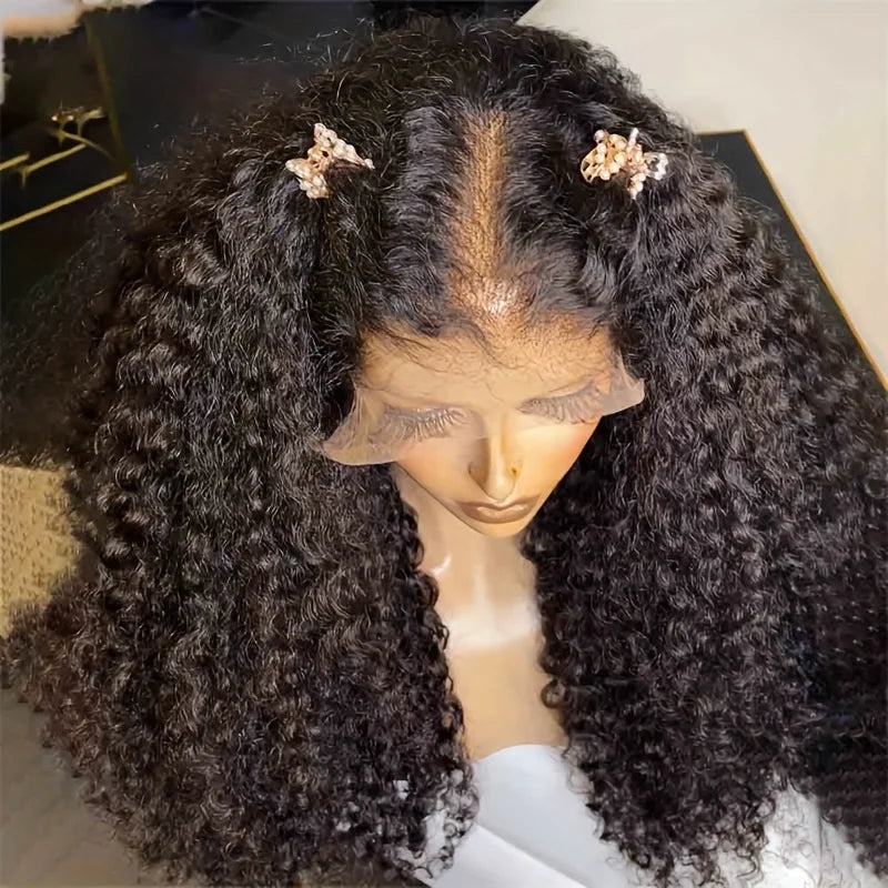 Long Kinky Curly Human Hair 30inch Natural Black 13x6 HD Lace Front Wigs Brazilian Free Part Pre plucked with Baby Hair Glueless