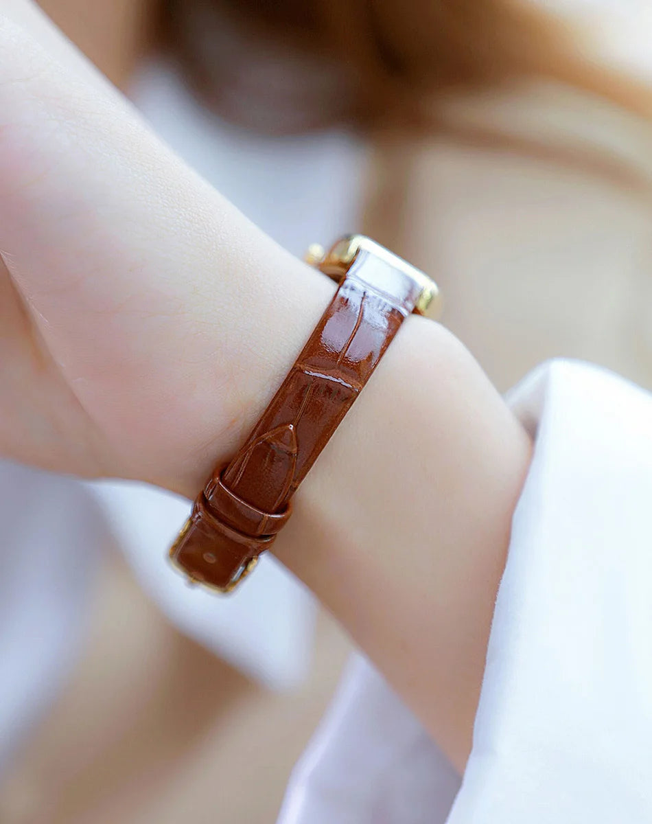 Watches For Women Elegant Vintage Rectangle Ladies Watch With Brown Small Leather Fashion Golden Quartz Women's Wristwatch 2025