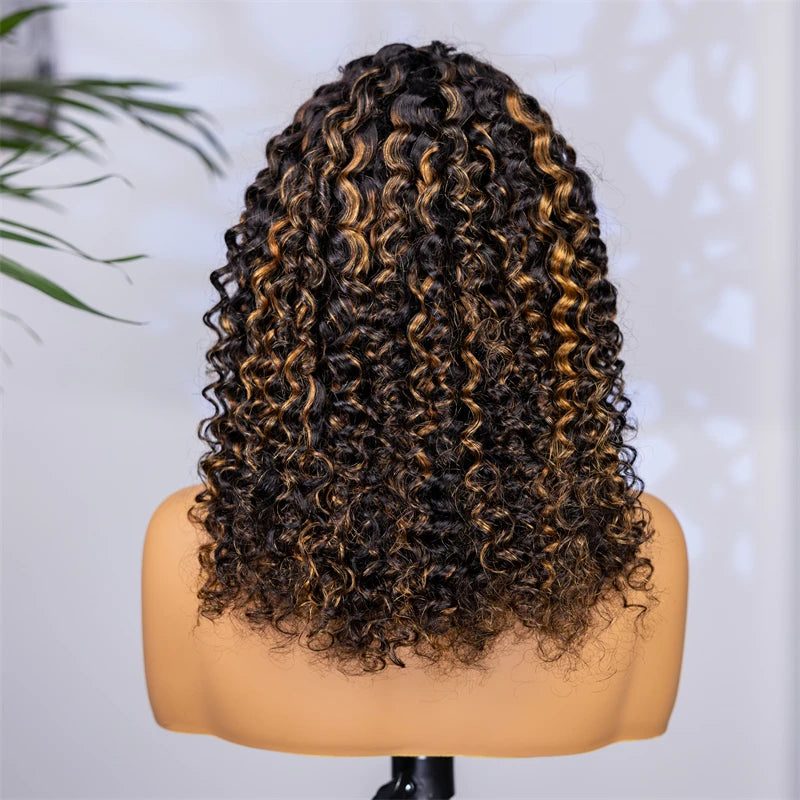VSHOW 1B/30 Highlight Wear Go Half Wig Water Wave Glueless 100% Human Hair Wigs Flip Over Curly Hair Wig Beginner Friendly