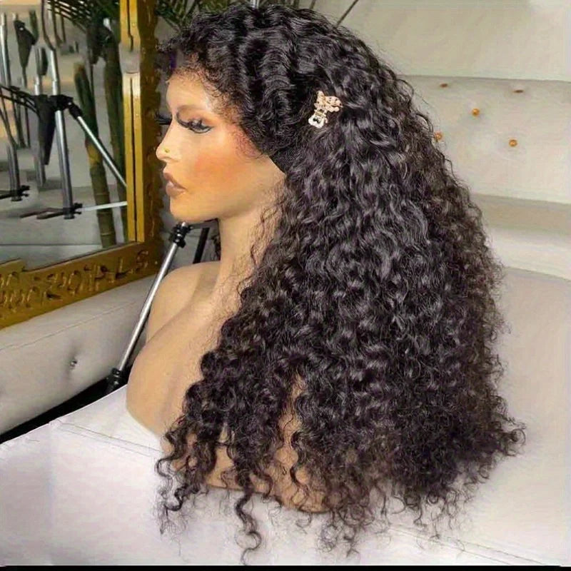 Long Kinky Curly Human Hair 30inch Natural Black 13x6 HD Lace Front Wigs Brazilian Free Part Pre plucked with Baby Hair Glueless