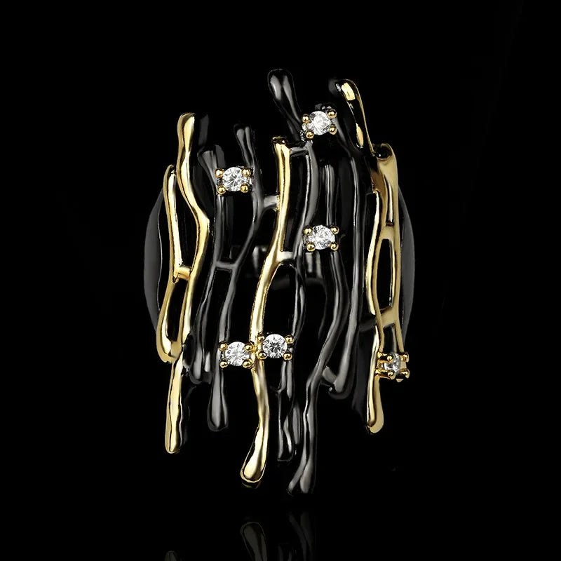 Rings for Women Geometric Hollow Irregular Branch Shape Women's Jewelry Fashion Party Gift Black Gold Color Accessories