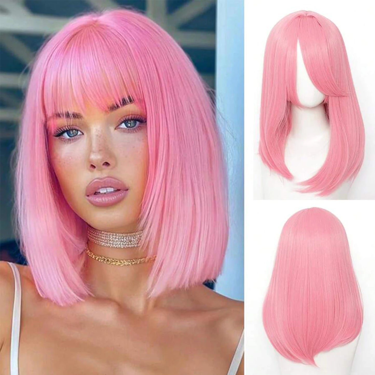 18 Inch Extra Long Straight Hair Wig With Bangs Synthetic Heat-Resistant Suitable For Women Cosplay Wigs