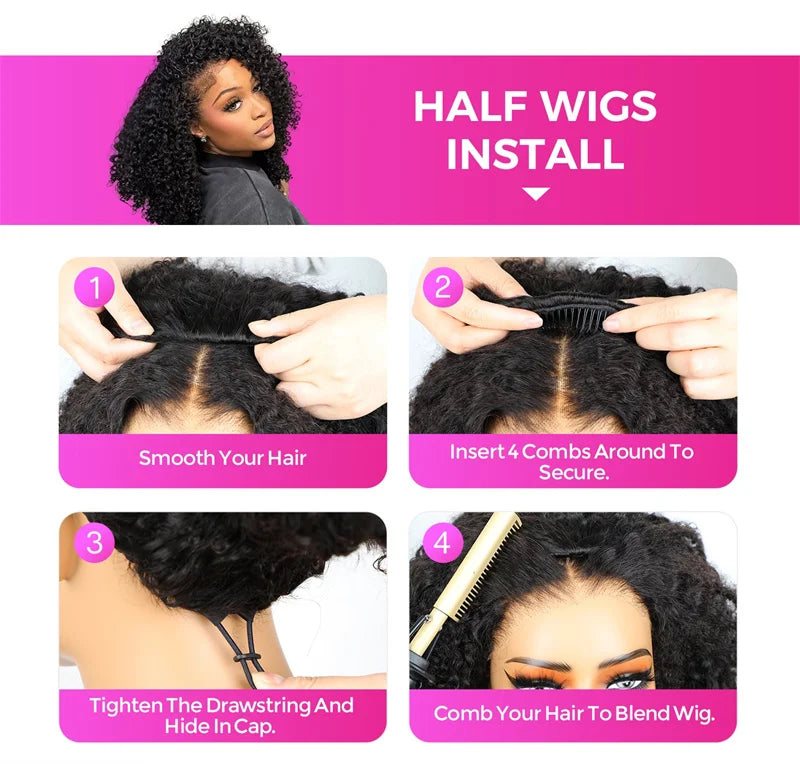 VSHOW 1B/30 Highlight Wear Go Half Wig Water Wave Glueless 100% Human Hair Wigs Flip Over Curly Hair Wig Beginner Friendly