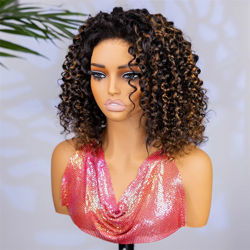 VSHOW 1B/30 Highlight Wear Go Half Wig Water Wave Glueless 100% Human Hair Wigs Flip Over Curly Hair Wig Beginner Friendly
