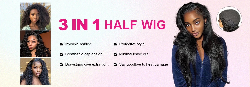 VSHOW 1B/30 Highlight Wear Go Half Wig Water Wave Glueless 100% Human Hair Wigs Flip Over Curly Hair Wig Beginner Friendly