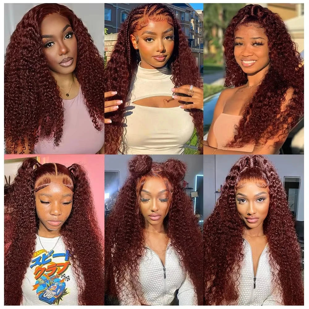 36 Inches  Curly Wigs 13×6  Lace Front Human Hair Wig Reddish Brown  Glueless Wigs Human Hair Water Wave Human Hair Wigs