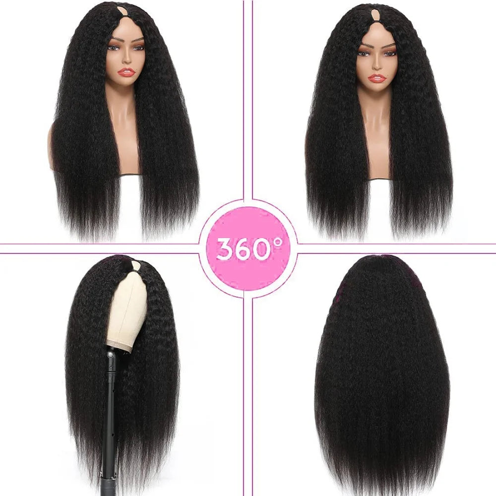 Kinky Straight Human Hair Wig V Part Wig Human Hair For Women U Part No Leave Out V Shape Brazilian Wig Without Glue Half Wigs
