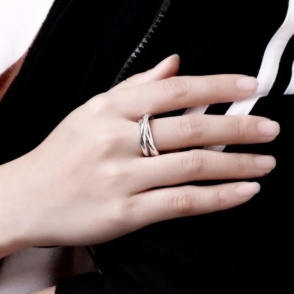 925 Sterling Silver Rings For Women Simple three circles size 5/6/7/8/9/10 Fashion Party Gifts Girl student Charm Jewelry