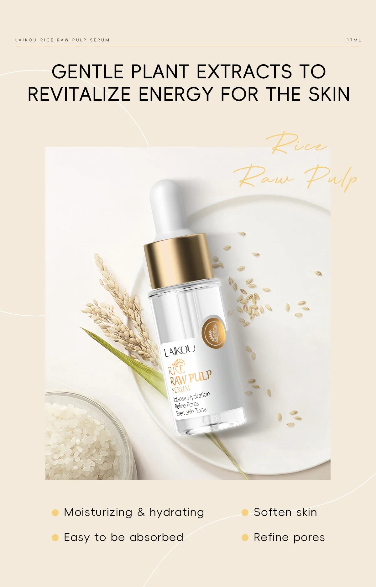 17ml White Rice Essences Skin Care Hydrating Face Serums Deeply Moisturizing Face Serums for Woman