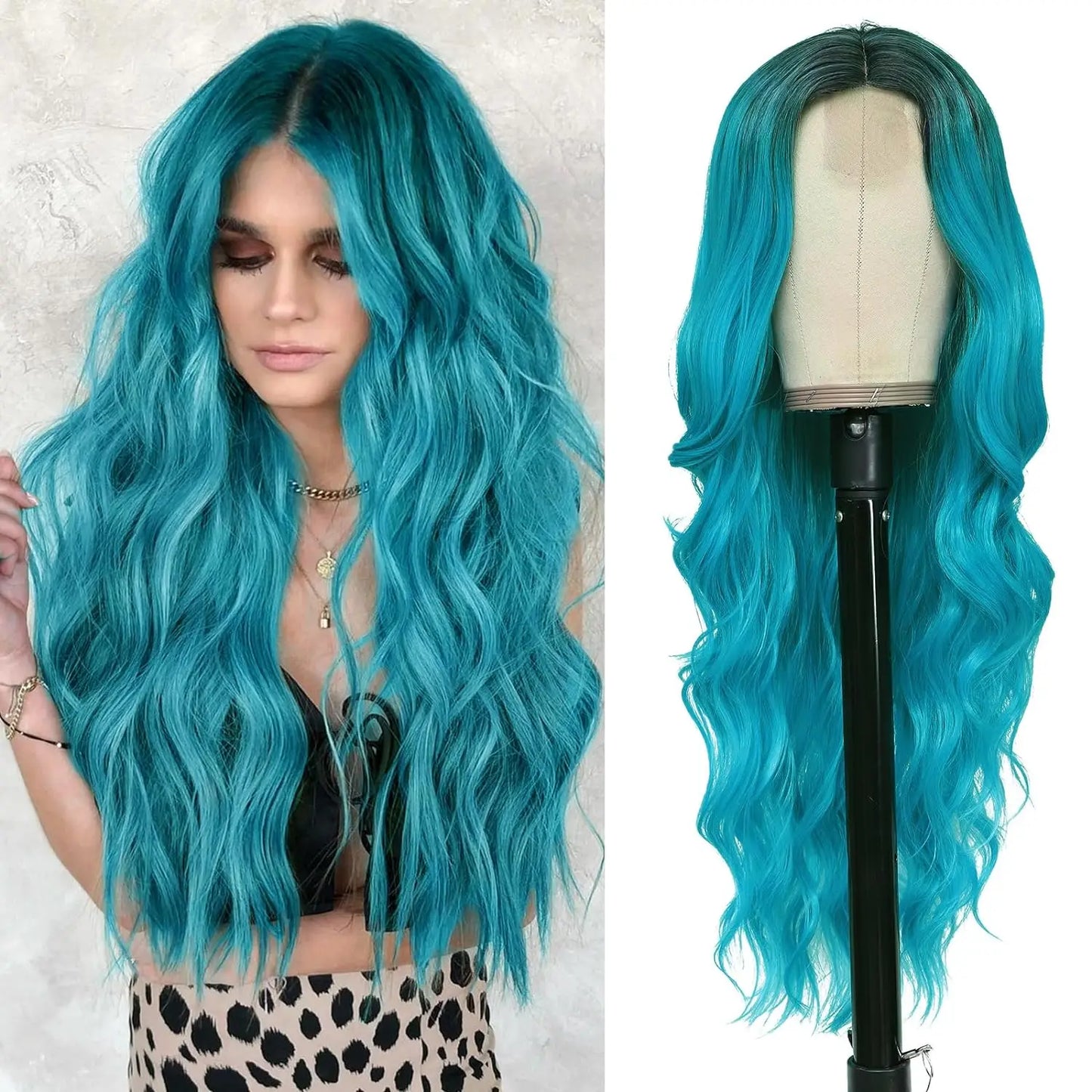 28 Inch Synthetic Hair Wig Long Lace Ombre Blonde Pink Curly Wavy for Women Girl Middle Part Machine Made Daily Party Dating