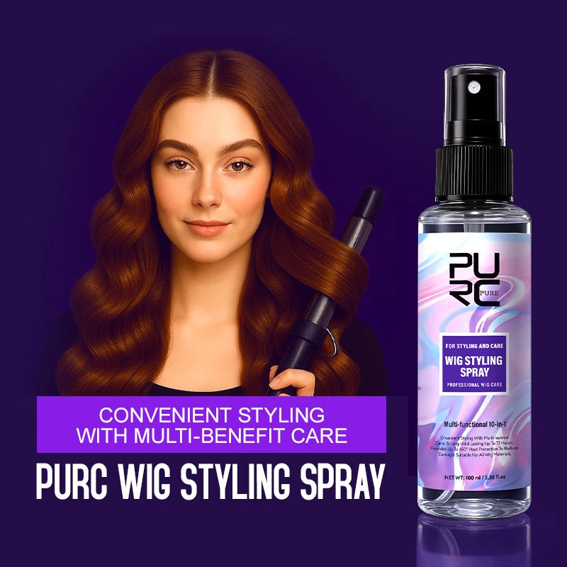 PURC Argan Oil Wig Styling Spray for Women Smooth Shiny Anti-Frizz Heat Protection Professional Wig Hair Care 100ml