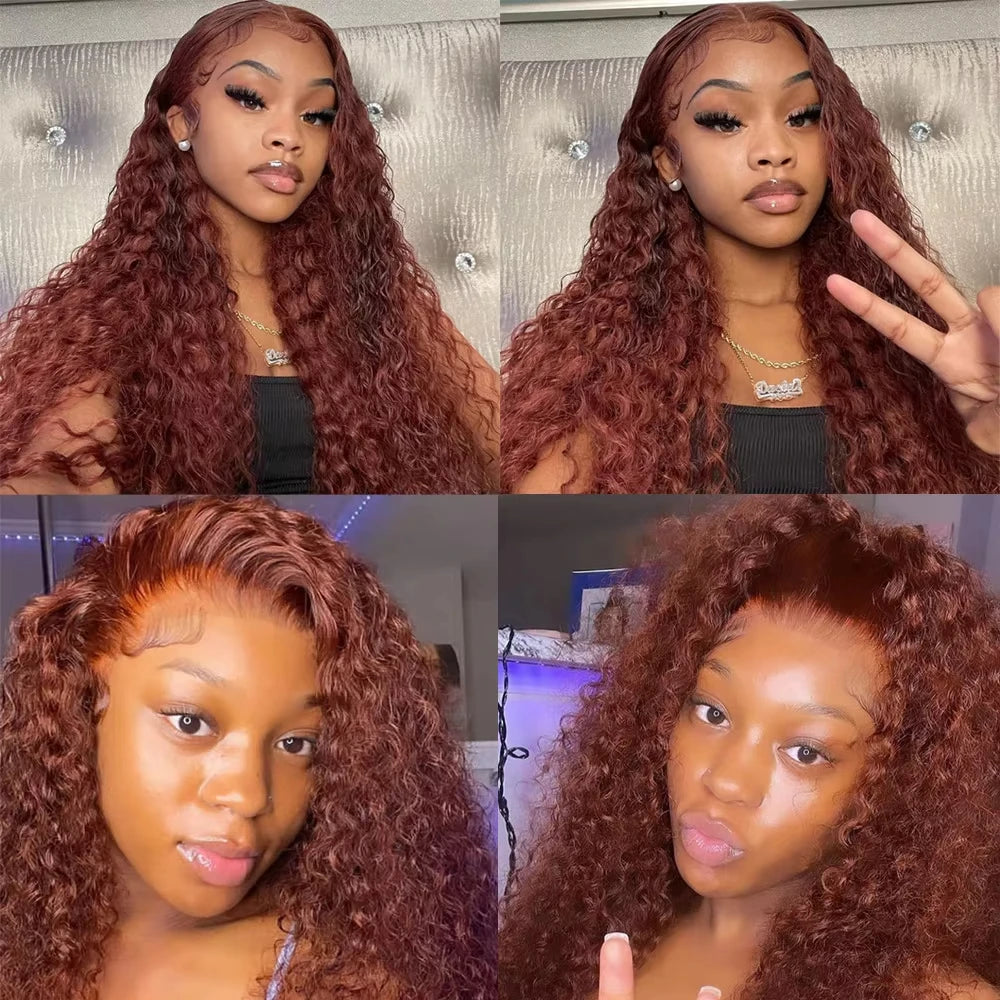 36 Inches  Curly Wigs 13×6  Lace Front Human Hair Wig Reddish Brown  Glueless Wigs Human Hair Water Wave Human Hair Wigs