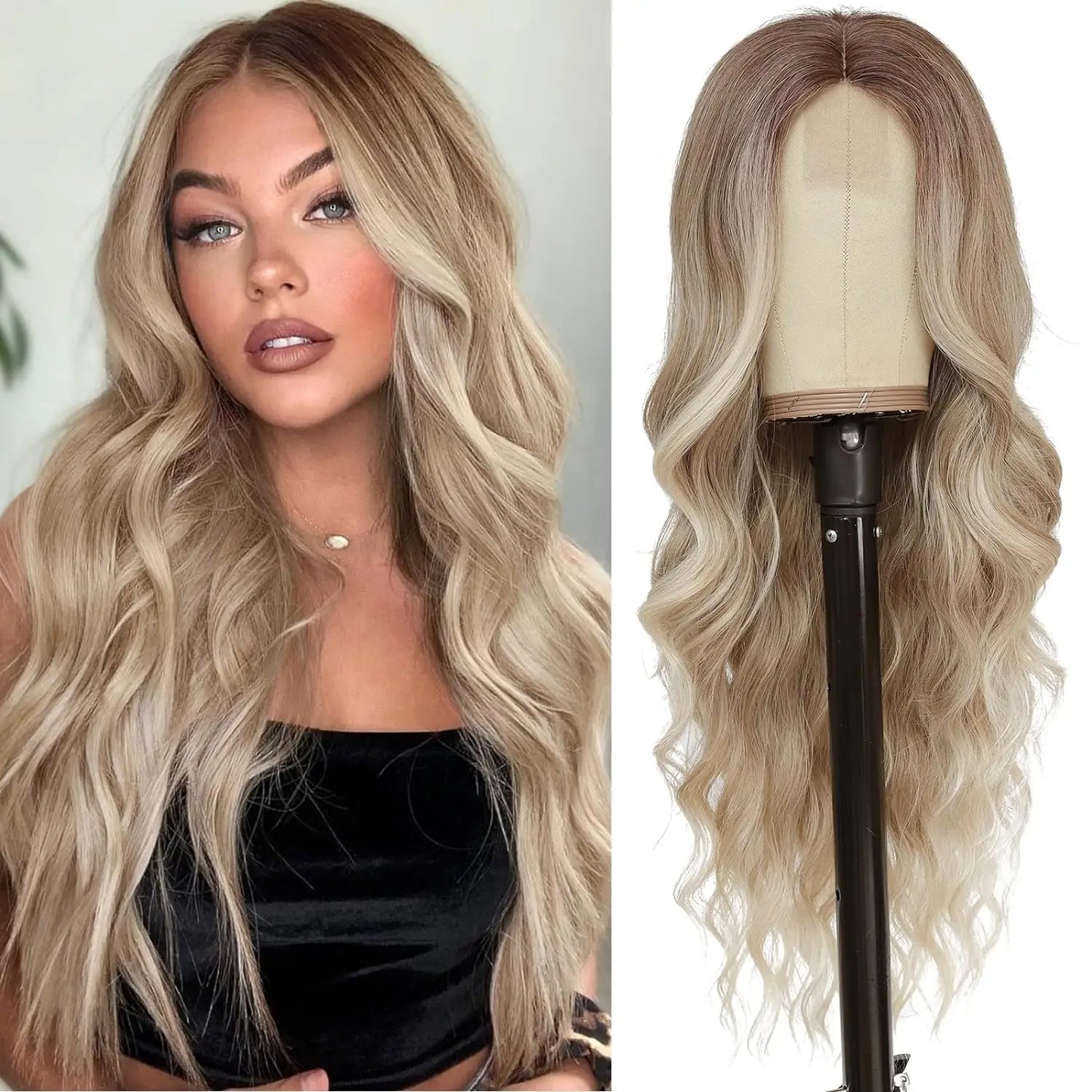 28 Inch Synthetic Hair Wig Long Lace Ombre Blonde Pink Curly Wavy for Women Girl Middle Part Machine Made Daily Party Dating