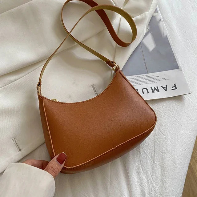 New Women's Handbag Fashionable Retro Solid Color Shoulder Bag PU Leather Casual Women's Hobos Handbag