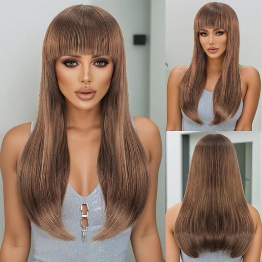Wig for women natural long straight hair full head loose netizen gradient silver full headpiece new simulation synthetic wig
