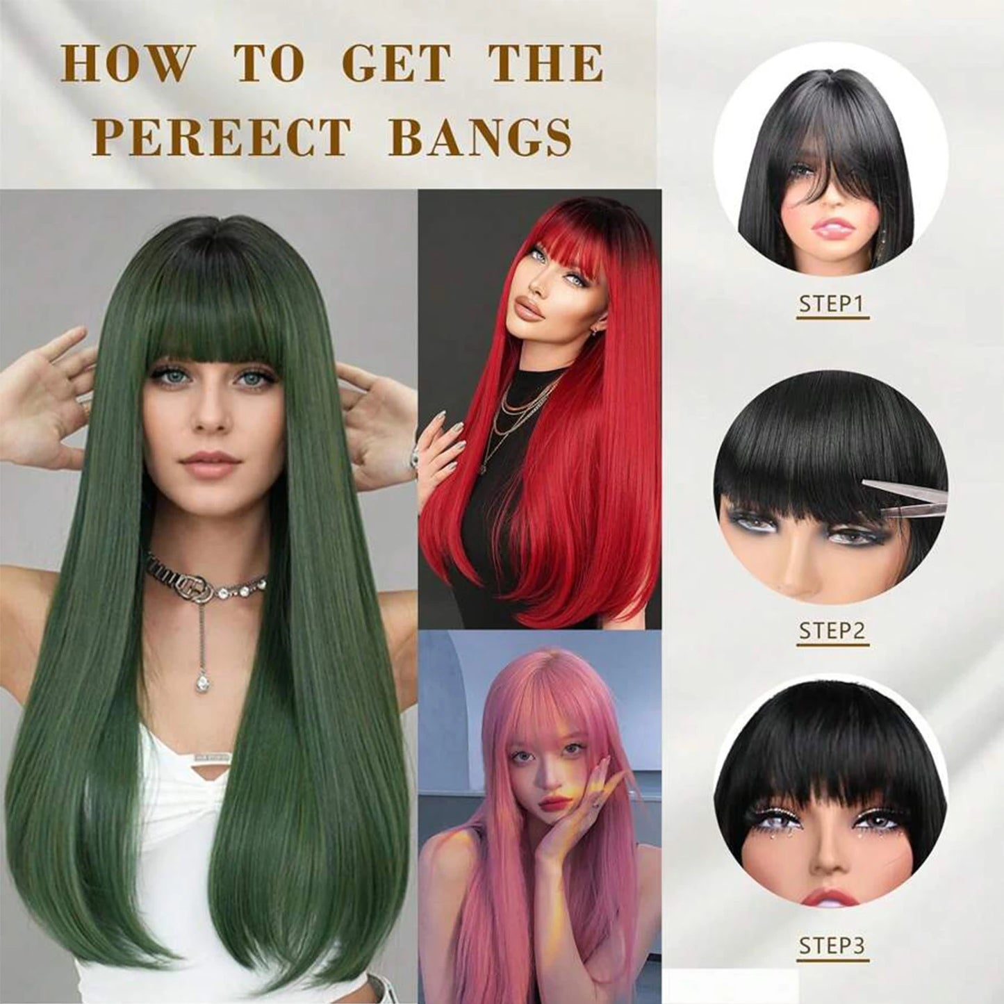 18 Inch Extra Long Straight Hair Wig With Bangs Synthetic Heat-Resistant Suitable For Women Cosplay Wigs