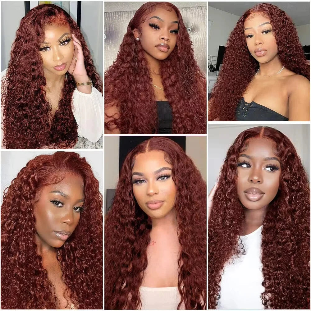 36 Inches  Curly Wigs 13×6  Lace Front Human Hair Wig Reddish Brown  Glueless Wigs Human Hair Water Wave Human Hair Wigs
