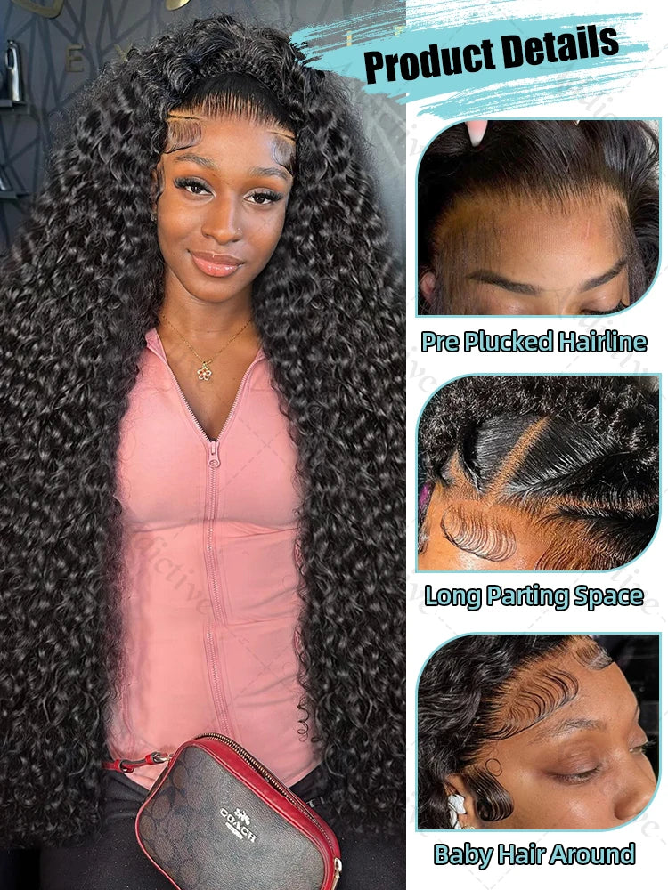 30 Inch HD Transparent 13x6 Water Curly Lace Frontal Human Hair Wigs 200% Brazilian Deep Wave 13x4 Lace Front Wig For Women