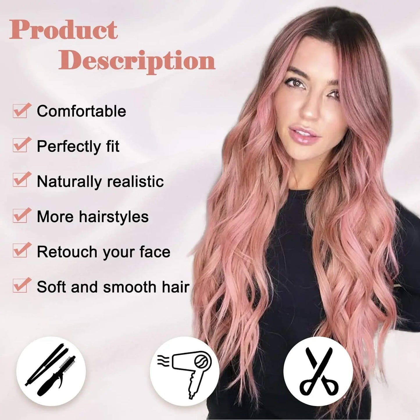28 Inch Synthetic Hair Wig Long Lace Ombre Blonde Pink Curly Wavy for Women Girl Middle Part Machine Made Daily Party Dating