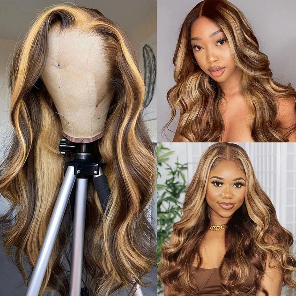 30 Inch Colored Highlight Human Hair Wigs Brazilian Body Wave Lace Front Wigs For Women 13x4 13x6 Hd Transparent Loose Wave Wig