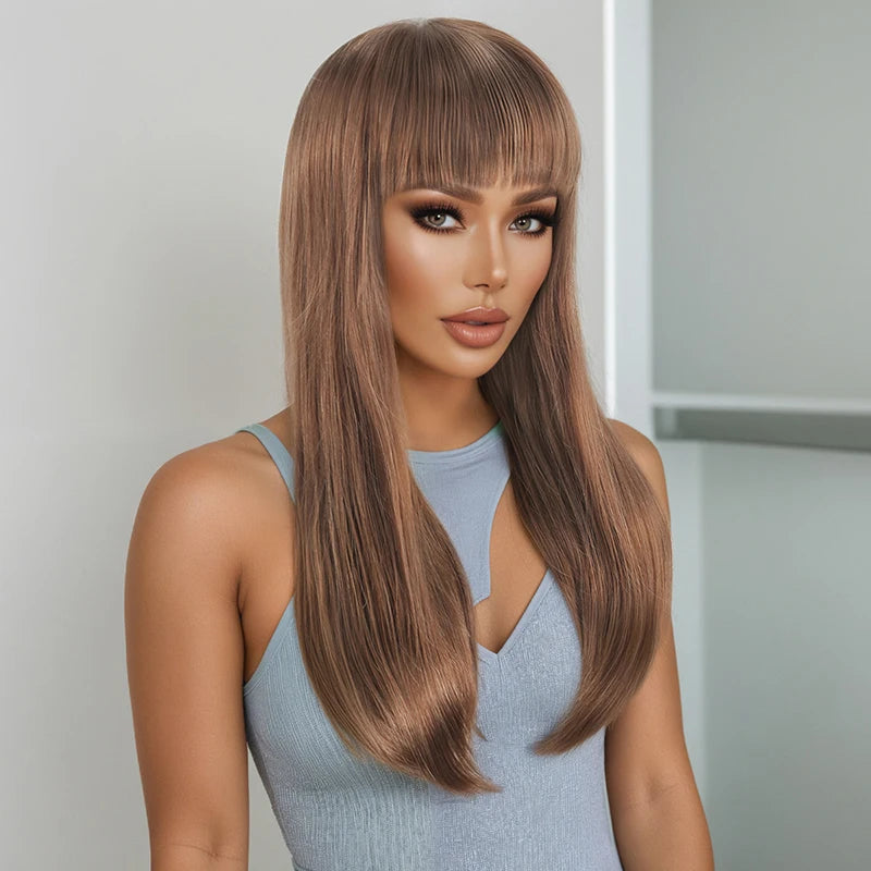 Wig for women natural long straight hair full head loose netizen gradient silver full headpiece new simulation synthetic wig