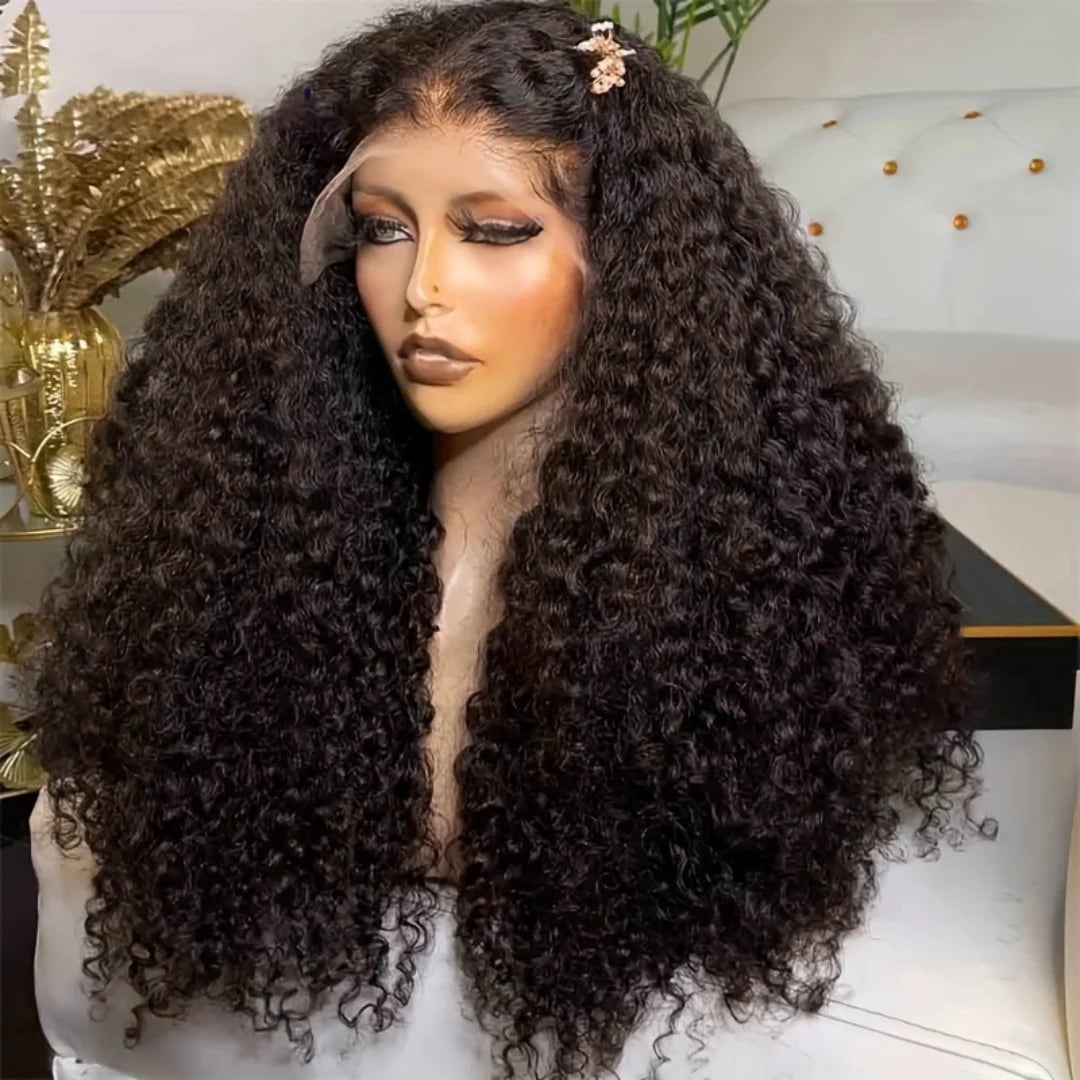 Long Kinky Curly Human Hair 30inch Natural Black 13x6 HD Lace Front Wigs Brazilian Free Part Pre plucked with Baby Hair Glueless