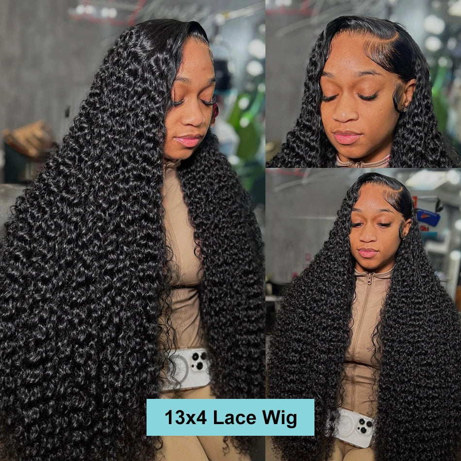 30 Inch HD Transparent 13x6 Water Curly Lace Frontal Human Hair Wigs 200% Brazilian Deep Wave 13x4 Lace Front Wig For Women
