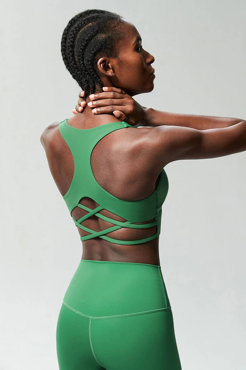 Women Fitness Yoga Bra Buttery Soft Gathered Push Up Sports Underwear High Imapact Gym Crop Top Breathable Workout Clothes