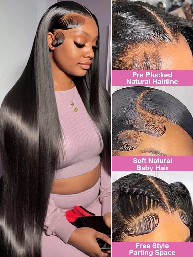 250 Density 13x4 13x6 Transparent Bone Straight 30 40 Inches Lace Front Human Hair Wigs Brazilian Frontal Wigs For Women