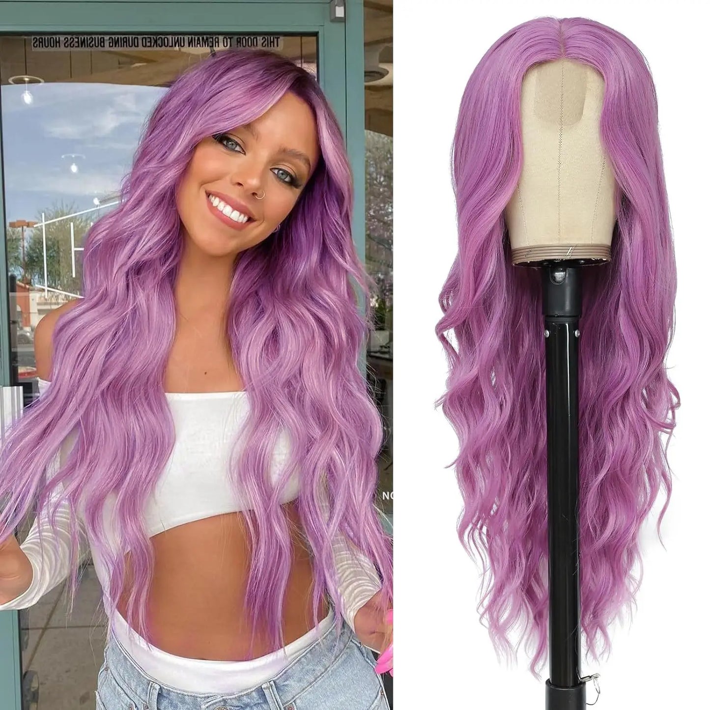 28 Inch Synthetic Hair Wig Long Lace Ombre Blonde Pink Curly Wavy for Women Girl Middle Part Machine Made Daily Party Dating