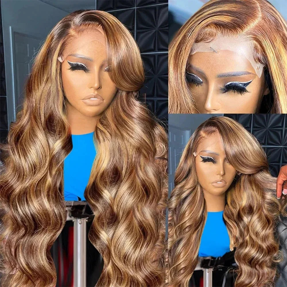 30 Inch Colored Highlight Human Hair Wigs Brazilian Body Wave Lace Front Wigs For Women 13x4 13x6 Hd Transparent Loose Wave Wig
