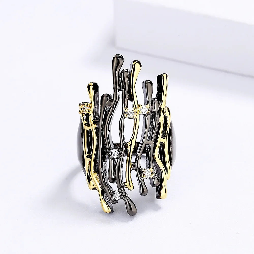 Rings for Women Geometric Hollow Irregular Branch Shape Women's Jewelry Fashion Party Gift Black Gold Color Accessories